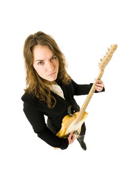 Woman with Electric Guitar from High Angle view