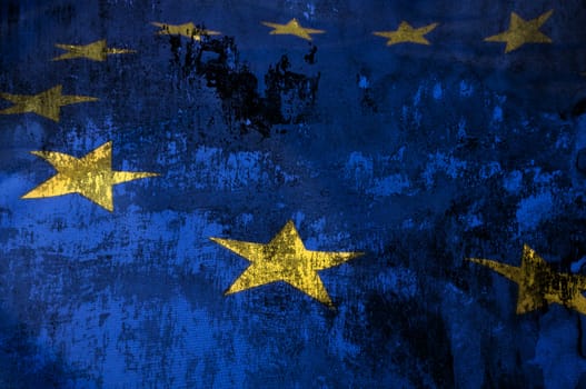 Closeup of Grungy Flag of European Union - EU Flag Drapery