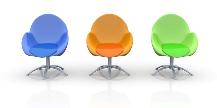 3D rendered Illustration. A group of chairs.
