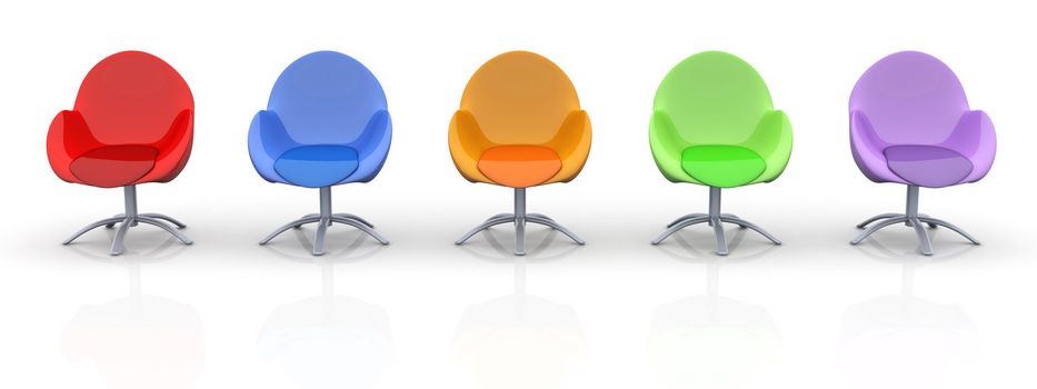 3D rendered Illustration. A group of chairs.
