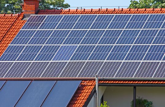 Solar panels on the roof of the house