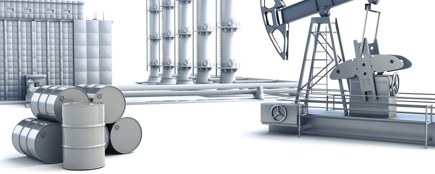 Extraction and processing of oil, 3D graphics, high resolution