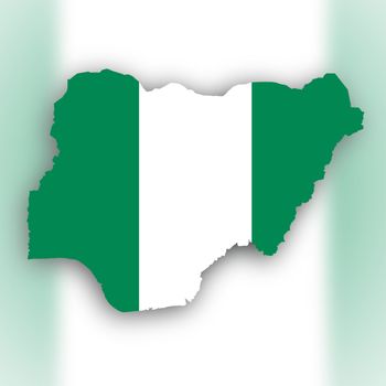 Nigeria map with the flag inside, isolated on white