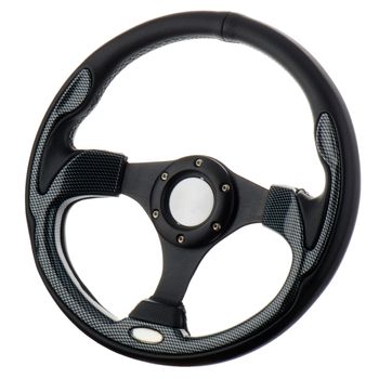 Black steering wheel isolated on withe background.