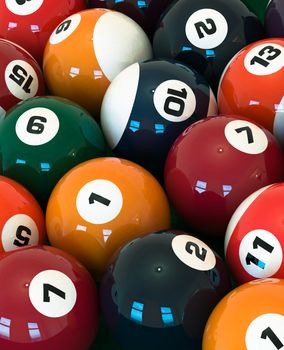 A lot of balls for billiards close-up, high resolution