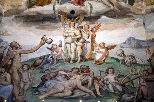 Florence - Duomo .The Last Judgement. Inside the cupola: 3600 m2 of frescoes, created by Giorgio Vasari and Federico Zuccari, who worked there from 1572 to 1579.