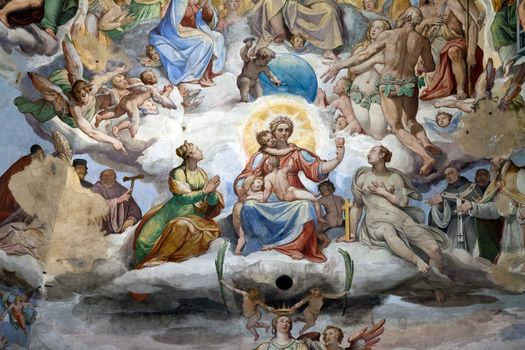 Florence - Duomo .The Last Judgement. Inside the cupola: 3600 m2 of frescoes, created by Giorgio Vasari and Federico Zuccari, who worked there from 1572 to 1579.