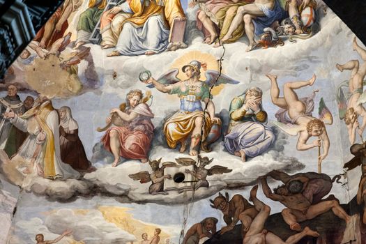 Florence - Duomo .The Last Judgement. Inside the cupola: 3600 m2 of frescoes, created by Giorgio Vasari and Federico Zuccari, who worked there from 1572 to 1579.