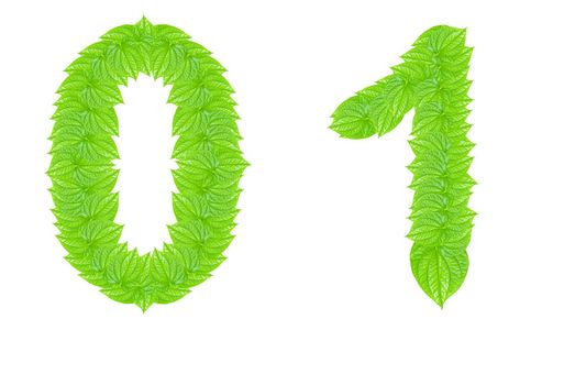 Number made from green leafs with number 0 to 1
