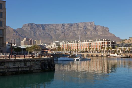 South Africa, Cape Town, V&A Waterfront with Table Mountain in background