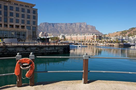 South Africa, Cape Town, V&A Waterfront with Table Mountain in background
