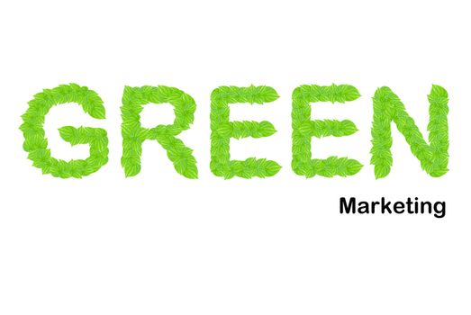 Green marketing word made up from green leafs in isolated white background