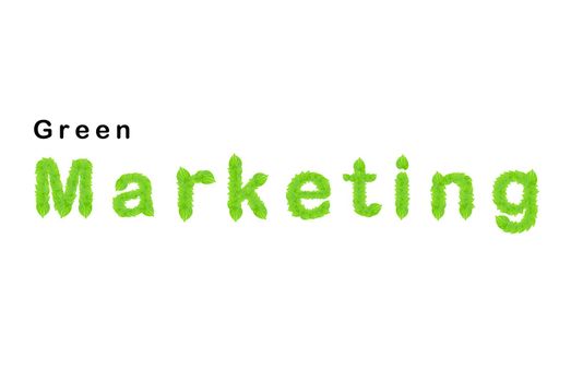 Green marketing word made up from green leafs in isolated white background