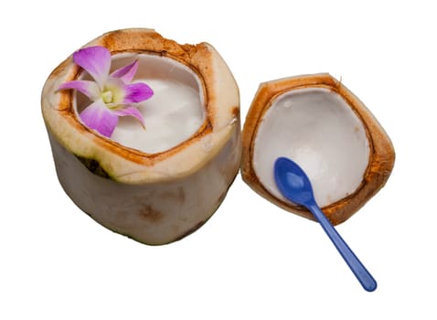 Young coconut jelly is simple dessert but delicious coconut- jelly in young coconut.