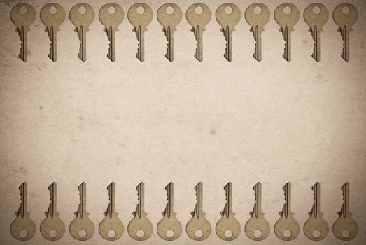 Rusty keys on old paper background with blended layers
