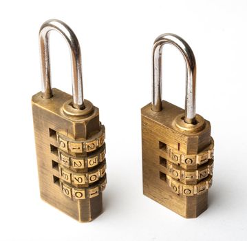 Pair of golden code master key, isolated