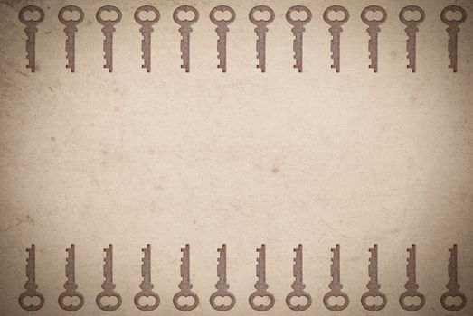 Rusty keys on old paper background with blended layers
