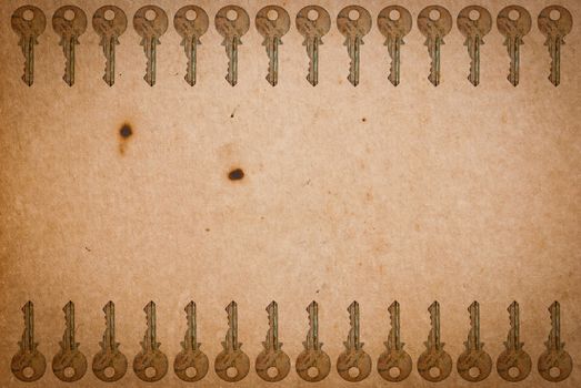 Rusty keys on old paper background with blended layers
