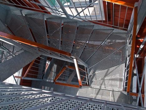 Modern emergency escape staircase stairwell made of metal