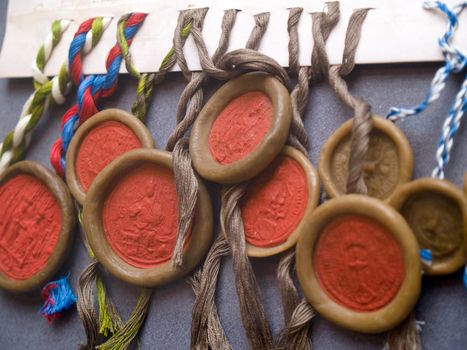 Collection of real antique wax seal with color ropes