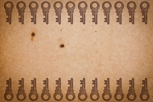 Rusty keys on old paper background with blended layers
