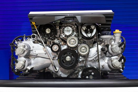 NONTABURI,THAILAND - DECEMBER 3,2011:Subaru Boxer Engine 2.0 Litre on Display at Thailand International Motor Expo 2011 ,December 3 in Nonthaburi, Thailand