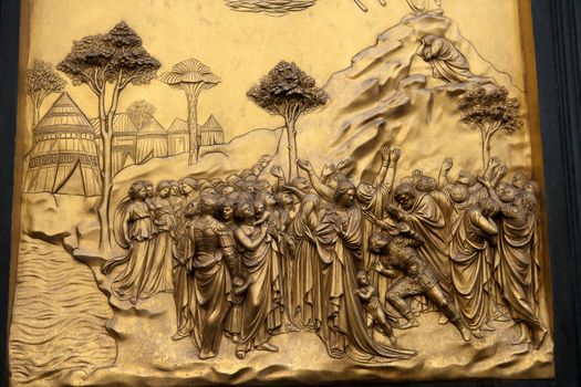 Florence - Baptistery , Panel of the Door of Paradise. Moses and the 10 commandments
