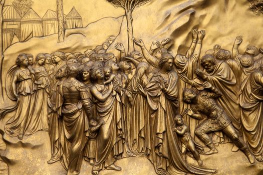 Florence - Baptistery , Panel of the Door of Paradise. Moses and the 10 commandments