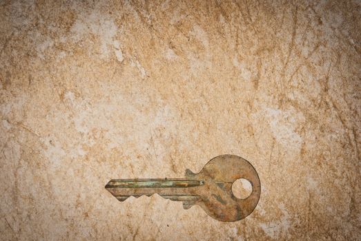 Rusty keys on old paper background with blended layers