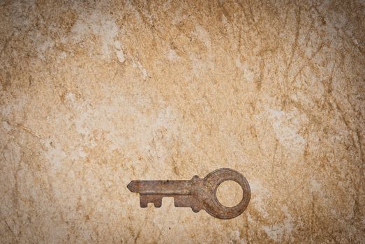 Rusty keys on old paper background with blended layers