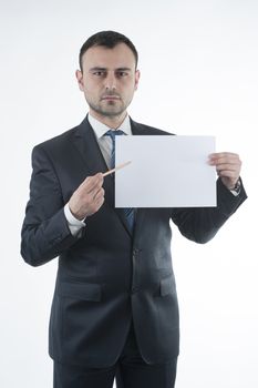 Businessman shows blank paper