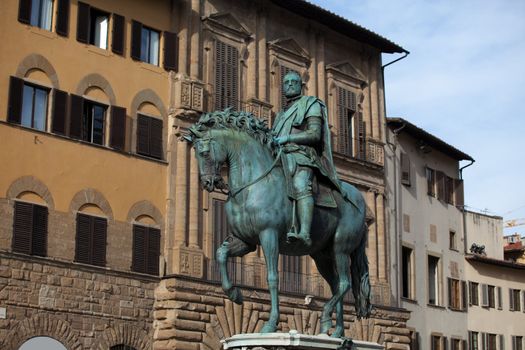 Florence - The equestrian statue of Cosimo I de Medici. Piazza della Signoria The equestrian statue of Cosimo I de Medici by Gianbologna