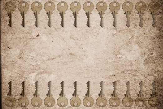 Rusty keys on old paper background with blended layers
