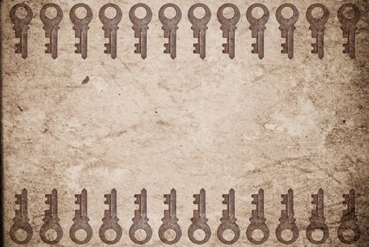 Rusty keys on old paper background with blended layers
