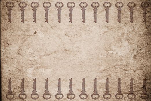 Rusty keys on old paper background with blended layers
