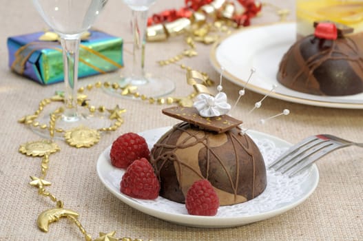 Chocolate desserts on a festive table