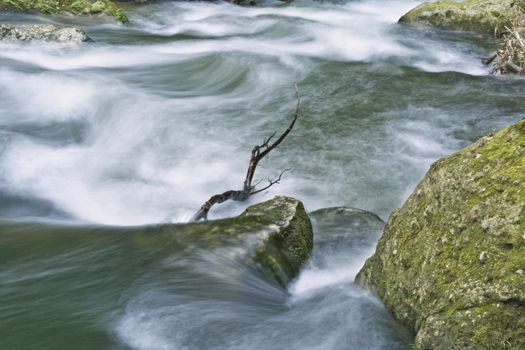 Long time exposure image of a river and rocks.Location-Naruko Gorge Miyagi,Japan