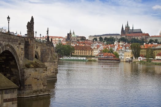 Vista of Prague near the Charles Bridge.