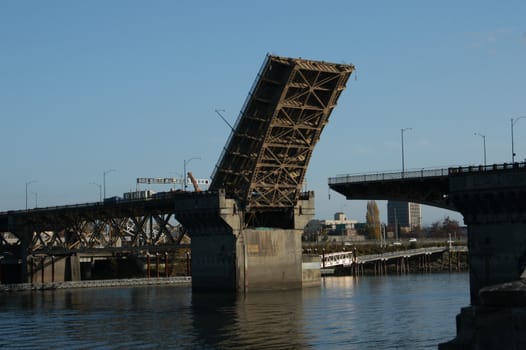 An old draw bridge crossing the river in Portland Oregon