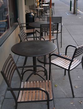 Outdoor tables at a local coffie house