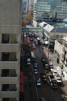 A view of the city street from above
