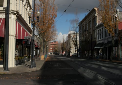 Street in Portand Oregon during the fall of the year