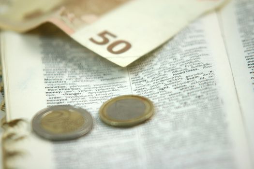 dictionary on the word money and euros