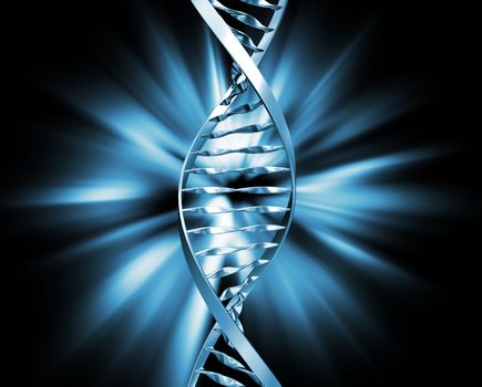 3D render of DNA strands on abstract background