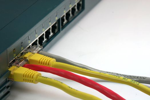 router hab with ethernet cables computer network