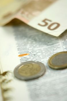dictionary on the word money and euros