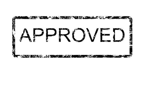 Black grunge style rubber stamp design with the word APPROVED within a border with rounded corners, on a plain white background