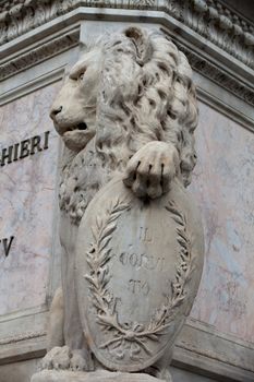 Florence - Lion Marzocco. the lion called marzocco created by donatello in the 15th century is a symbol of the florentine army in the middle age.