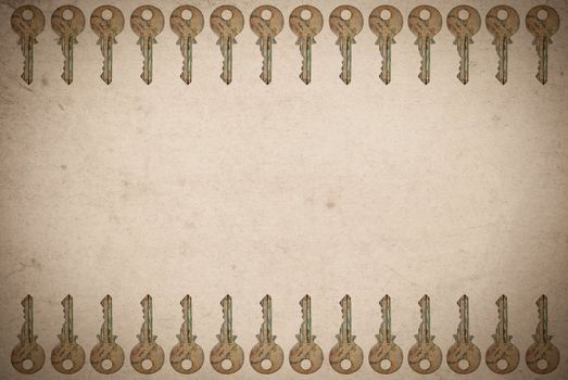 Rusty keys on old paper background with blended layers
