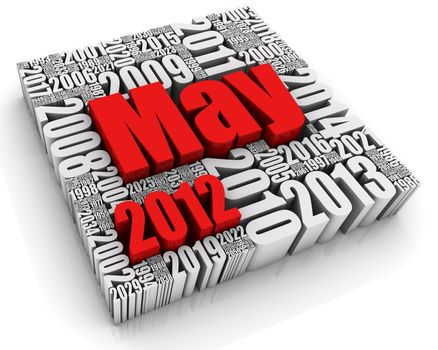 3D text with month surrounded by past and future dates. Part of a calendar set.